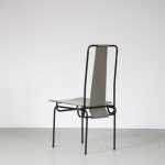 m26669 1980s Set of 6 dining chairs on black metal frame with grey leather upholstery Adelberto del Lego Misura Emme, Italy