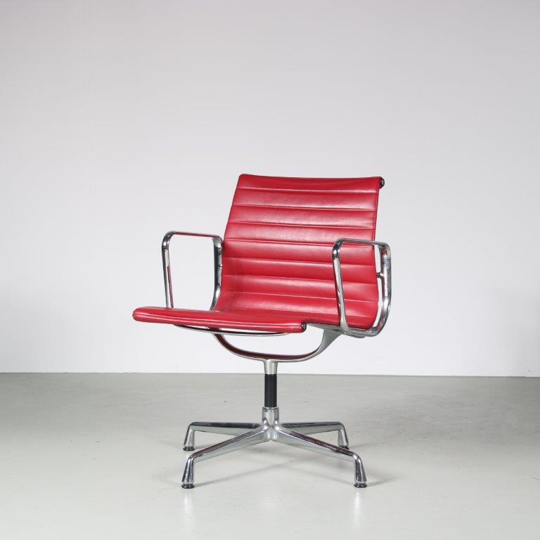 m26658 2000s Eames EA108 conference chair, aluminium base with red leather upholstery Eames Vitra, Germany