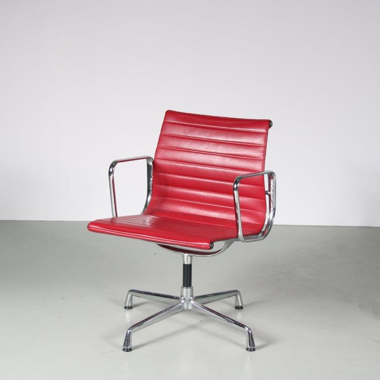 m26658 2000s Eames EA108 conference chair, aluminium base with red leather upholstery Eames Vitra, Germany