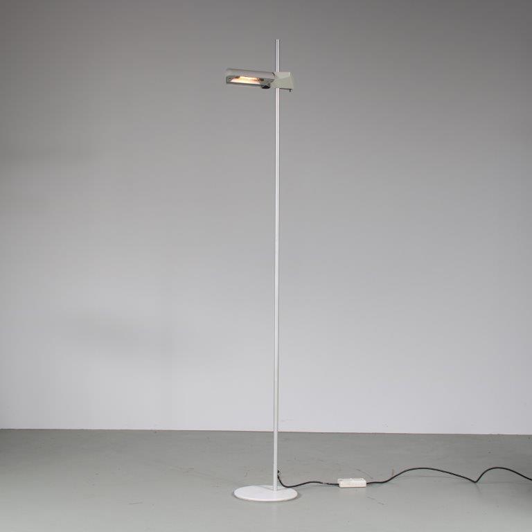 L5115 1970s Floor lamp in aluminium with white metal Bruno Gecchelin Arteluce, Italy