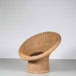m26667 1950s E10 Wicker easy chair with leather cushion Egon Eierman Wilde & Spieth, Germany