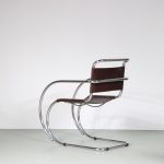m26734 1970s MR20 Chrome pipe frame chair with brown leather upholstery Mies van der Rohe Italy