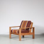 INC148 1970s Pine wooden easy chair with fabric cushions, model Bonanza for Asko, Finland