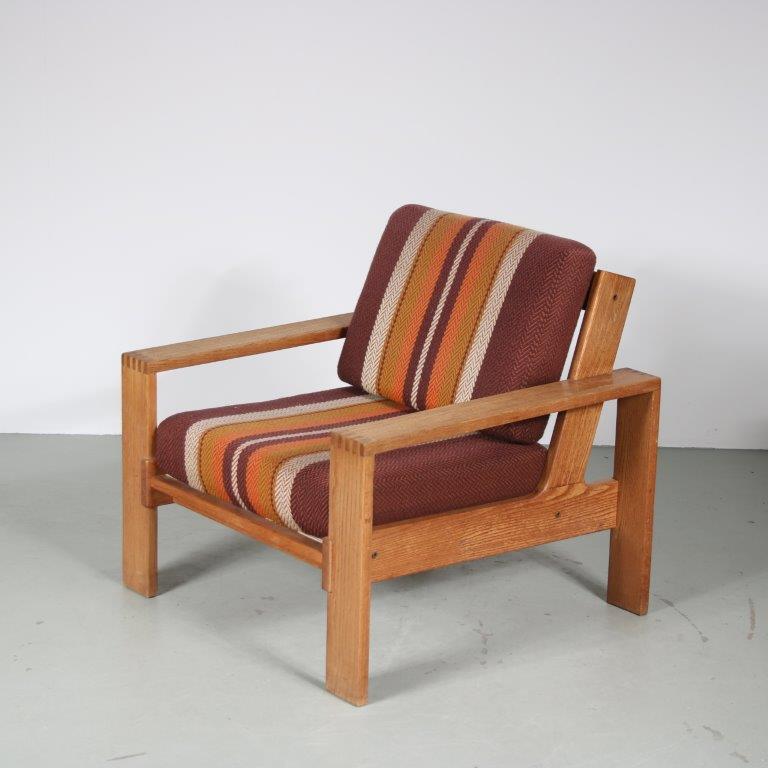 INC148 1970s Pine wooden easy chair with fabric cushions, model Bonanza for Asko, Finland