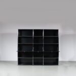 m26973 1980s Large chrome with black metal cabinet Haller, 3 units wide 4 units high, with doors USM Switzerland