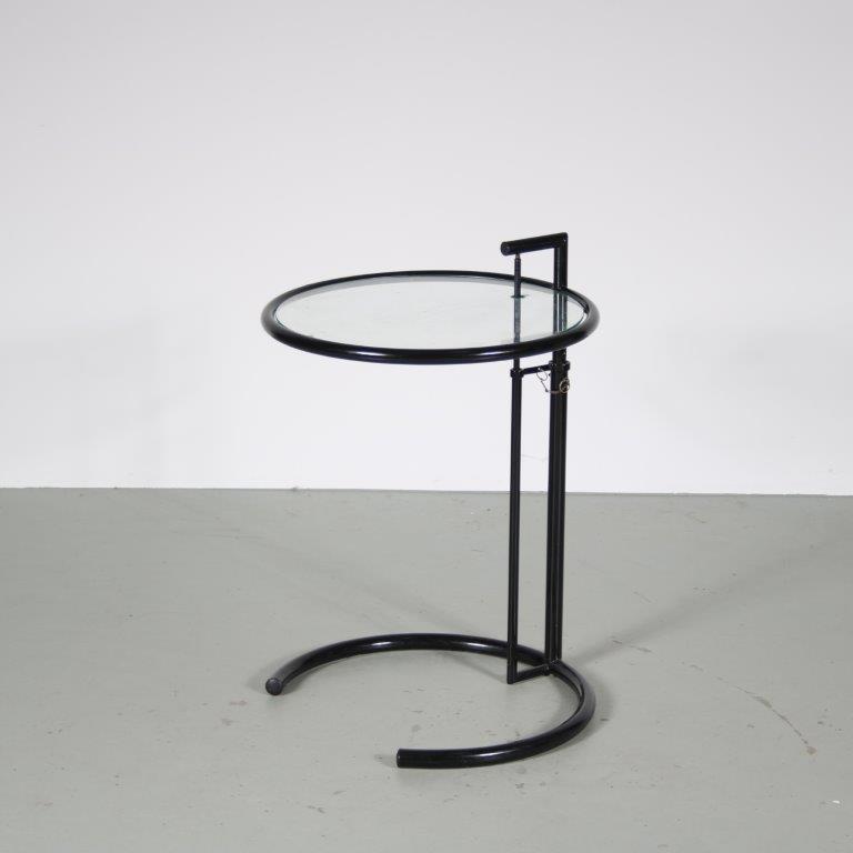 1980s Black side table with glass top after Eileen Gray Italy