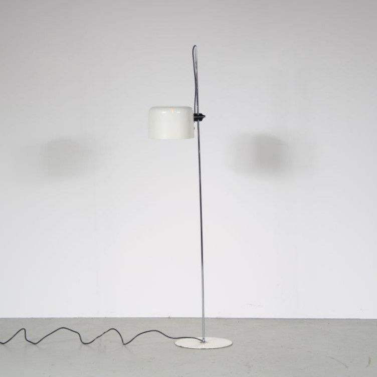 L5157 1960s Chrome with white metal floor lamp model Coupe Joe Colombo Oluce, Italy