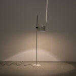 L5157 1960s Chrome with white metal floor lamp model Coupe Joe Colombo Oluce, Italy