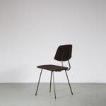 m26943-4 1950s Dining chair on black metal base with original brown upholstery Rudolf Wolf Elsrijk, Netherlands