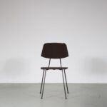 m26943-4 1950s Dining chair on black metal base with original brown upholstery Rudolf Wolf Elsrijk, Netherlands