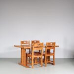 m27006 1970s Pine dining table with four chairs Sweden