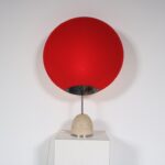 L5161 1970s Large table lamp in travertin with chrome base with large red fabric diffuser Italy