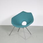 m26116 1950s Easy chair on grey metal base with new teal fabric upholstery Augusto Bozzi Saporiti Italy