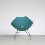 m26116 1950s Easy chair on grey metal base with new teal fabric upholstery Augusto Bozzi Saporiti Italy