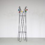 m27015-6 1950s Black wire metal Clé de Sol coat rack with coloured balls Roger Feraud France