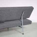 m26904 1960s 3-Seater sleeping sofa on round chrome with black metal base with new upholstery Martin Visser Spectrum, Netherlands