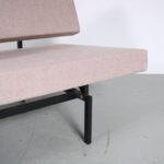 m26901 1960s 3-Seater sleeping sofa on black metal base with new upholstery / Gijs van der Sluis / Gispen, Netherlands