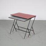 m27055 1960s Pair of nesting tables in black metal with red and gray laminated wooden tops Pilastro, Netherlands