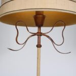 L5164 1950s Brass floor lamp with fabric shade and bowtie decoration France