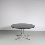 m27052 1980s Extendible round to square dining table Hilton on chrome base with black wooden top Lasko, Germany