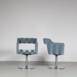 INC155 1980s Pair of swivel chairs on chrome base with striped velvet upholstery Johanson, Sweden