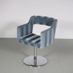 INC155 1980s Pair of swivel chairs on chrome base with striped velvet upholstery Johanson, Sweden