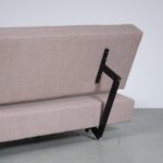 m27070 1960s 3-Seater sleeping sofa to double bed on black metal base with new rose beige upholstery Netherlands