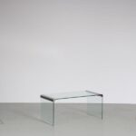 m26984 1970s Rectangular glass coffee table with chrome metal edges Pierangelo Gallotti Gallotti & Radice, Italy