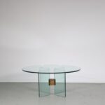 m27270 1970s Round glass coffee table with brass details Peter Ghyczy Ghyczy, Netherlands