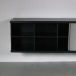m27268 1960s Black laminuated wall mounted sideboard with aluminium sliding doors Horst Brüning Behr, Germany