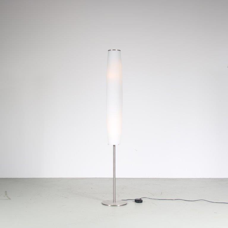 L5195 2000s Floor lamp on tubular metal base with milk glass shade / Netherlands