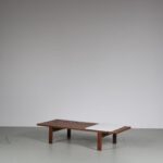 m27274 1960s Wengé museum bench with white laminated movable table top Martin Visser Spectrum, Netherlands