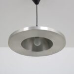 L5099 1970s Round aluminium hanging lamp with brown details Raak, Netherlands