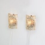 L5186 1950s Pair of thick glass with brass wall lamps Carl Fagerlund Orrefors, Sweden