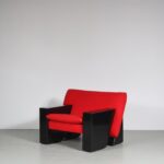 m26742 1980s Easy chair on black wooden base with original red kvadrat upholstery, model Sandwich Peter van der Ham Netherlands
