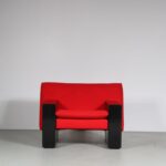 m26742 1980s Easy chair on black wooden base with original red kvadrat upholstery, model Sandwich Peter van der Ham Netherlands