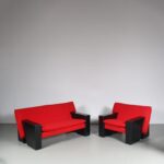 m26741 1980s 2-Seater sofa on black wooden base with original red kvadrat upholstery, model Sandwich Peter van der Ham Netherlands