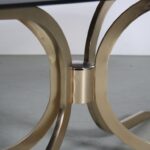 m27296 1970s Rectangular coffee table on brass with chrome and smoke glass top Italy
