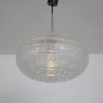 L4912 1960s Large ufo shaped glass hanging lamp with chrome details Doria Leuchten, Germany