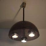 L4873 1960s Hanging lamp in grey smoke plexiglass with chrome balls, Italy