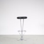 m27330-1 2000s Bar stools after 1960s design in chrome with black leather Piet Hein Fritz Hansen, Denmark