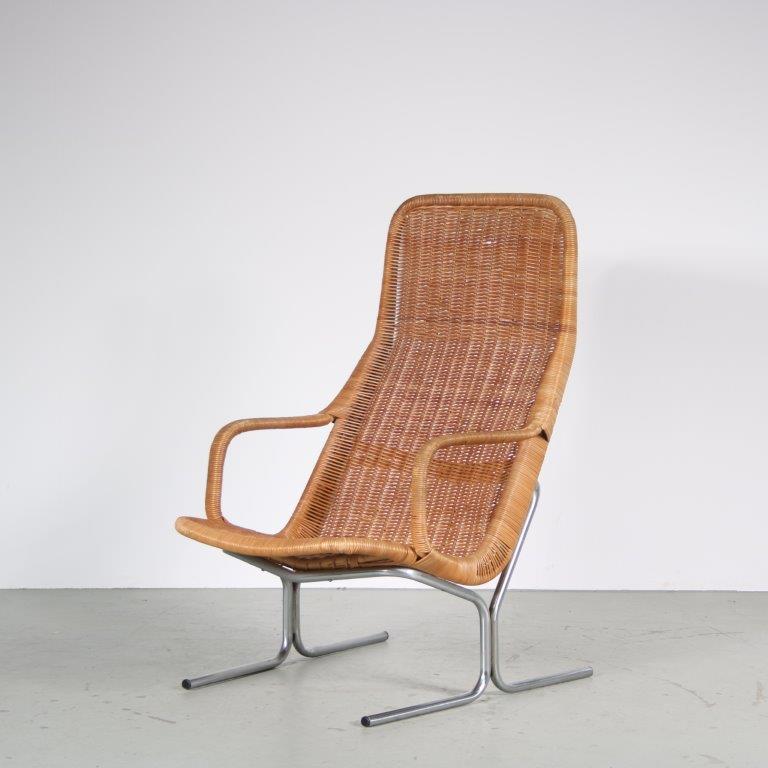 m27324 1950s Wicker easy chair on chrome metal base Dirk van Sliedregt Rohé, Netherlands