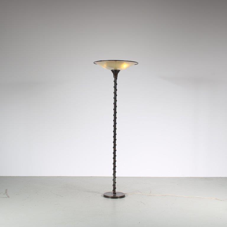 L5228 1930s Uplighter floor lamp on brass base with glass scale Netherlands