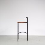 m27367 1980s Tokyo Bar stool in black metal with rubber back and wooden seat Rodney Kinsman Bieffeplast, Italy