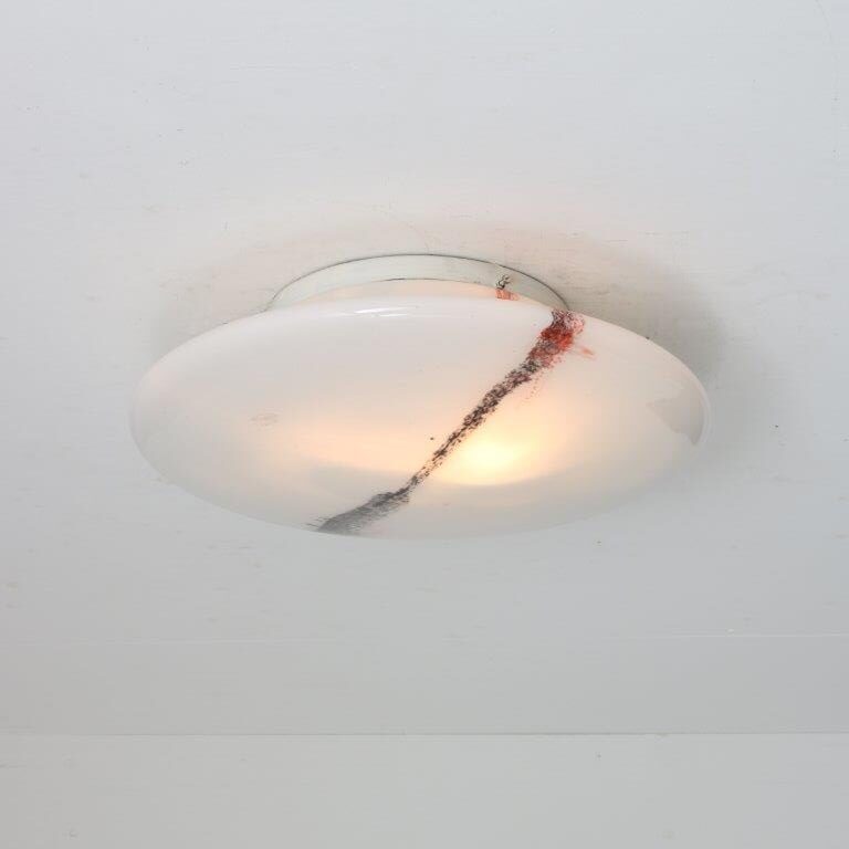 L5202 1970s White glass with coloured details ceiling lamp Peill & Putzler, Germany