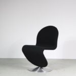 m27449 2020s Edition of 1970s 1-2-3 Side chair on aluminum base with black Kvadrat upholstery Verner Panton VerPan, Denmark
