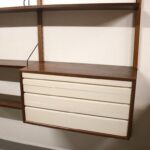 m27513 1960s Wall mounted system cabinet, rosewood cabinet and shelves with white drawers Poul Cadovius Royal Systems, Denmark