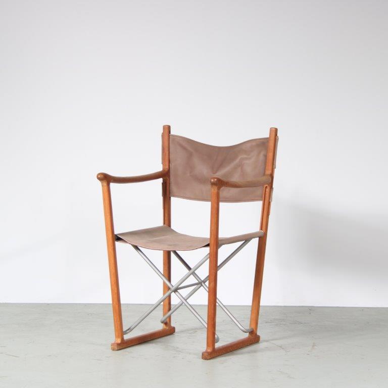 m27490 1970s Safari folding chair in oak with leather upholstery Peter Karpf Trip Trap Skagerak, Denmark