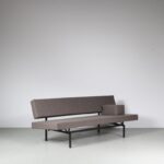 m27433 1960s 3-Seater sofa sleeping bench on black metal frame with new upholstery and addition armrest pillow Gijs van der Sluis Gispen, Netherlands