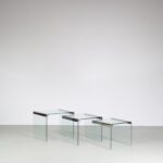 m27533 1970s Set three glass nesting tables with chrome details Gallotti & Radice Italy